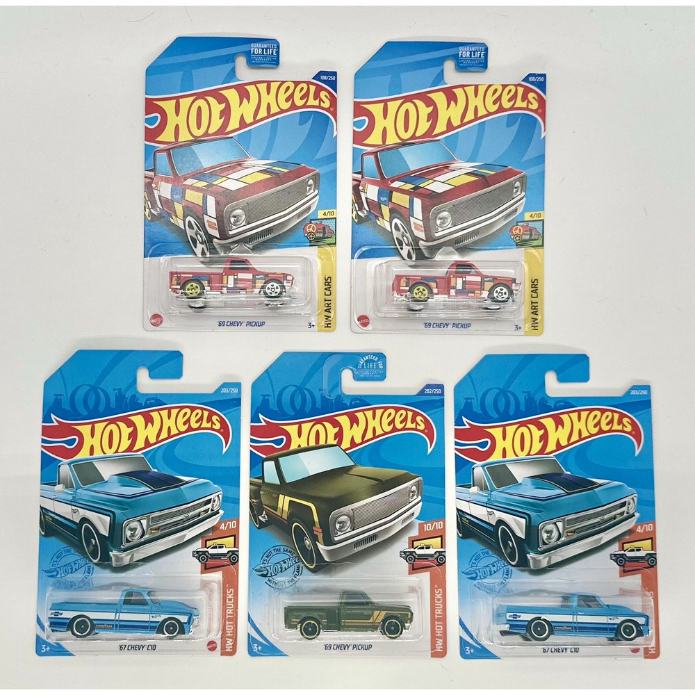 Hot Wheels Chevy Pickup Truck Lot of 5 '67 C10 '69 Pickup HW Hot Trucks Art 1:64